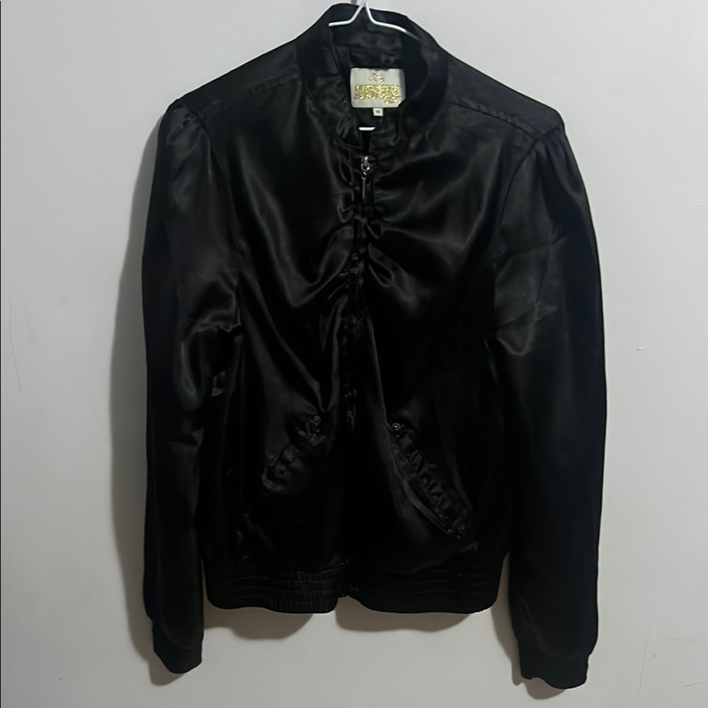 Jordache Black Bomber Jacket with Ribbed Details AS IS